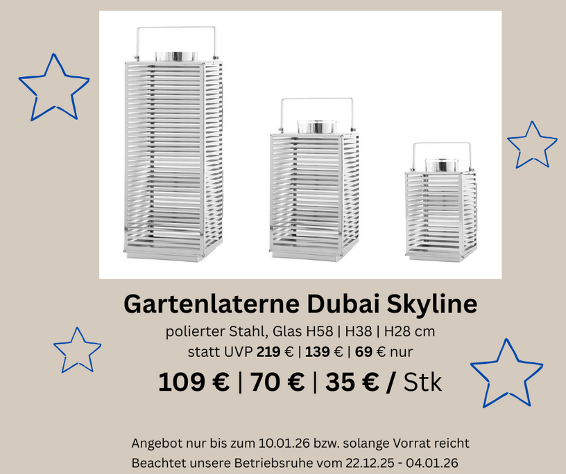 Türchen 10 3 Gartenlaternen Dubai Skyline verschiedene Größen