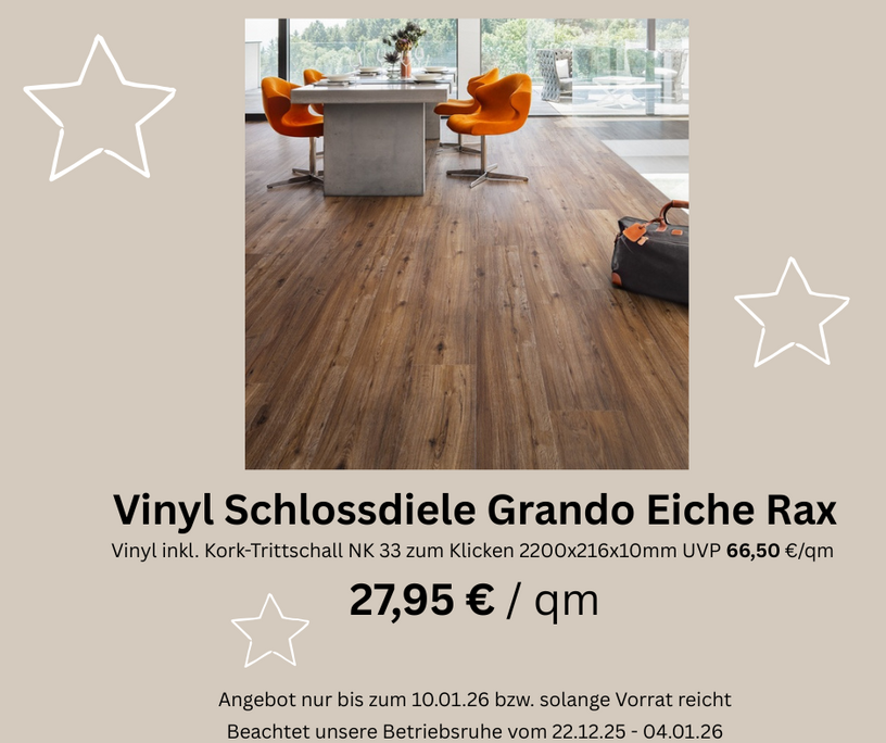 Vinyl Grando Schlossdiele Eiche Rax verlegt in einem Zimmer