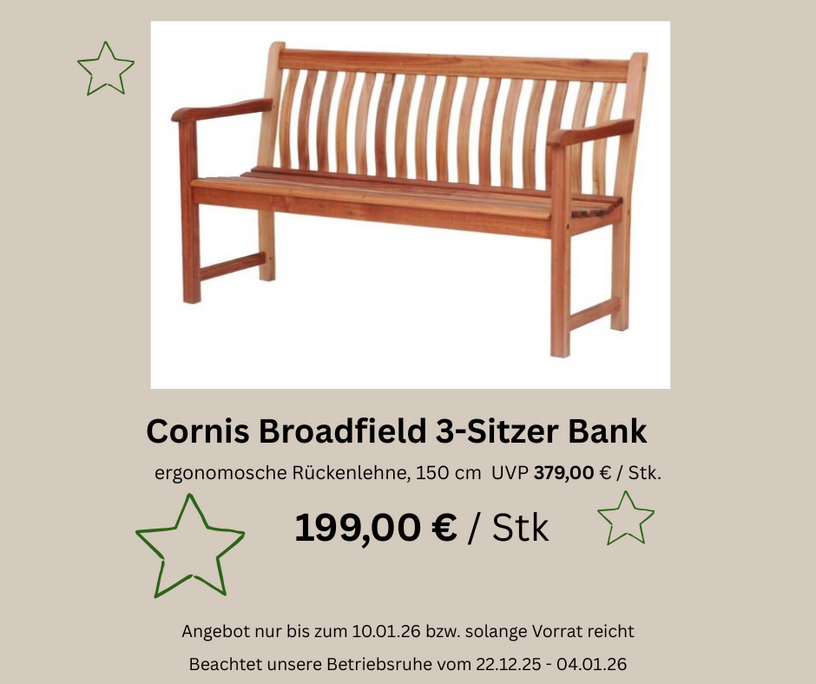 Gartenbank Cornis Broadfield aus Mahagoni von Alexander Rose als 3-Sitzer