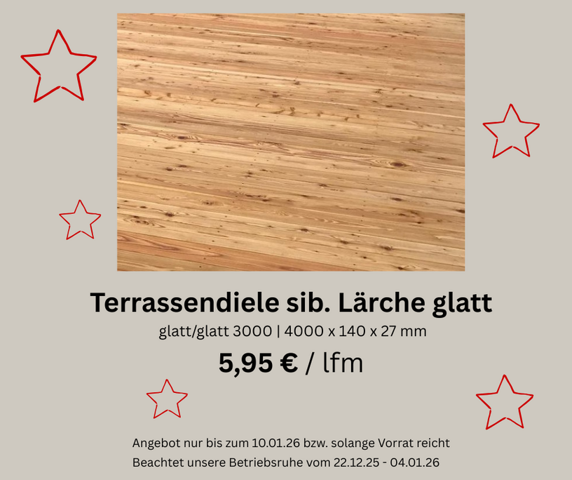 im Türchen 16 sind verlegte Lärcheterrassendielen in der Draufsicht zu sehen