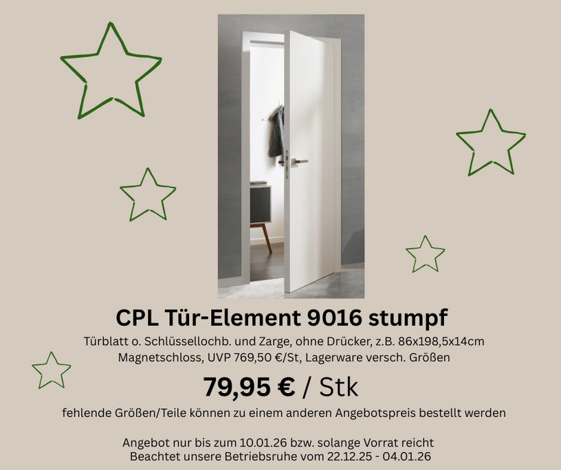 Türchen 9 CPL Türelement stumpf einschlagend mit Magnetschloss weiß 9016