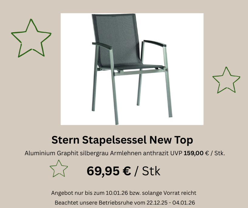 Gartenstuhl zum stapeln Stern Stapelsessel New Top in Aluminium graphit