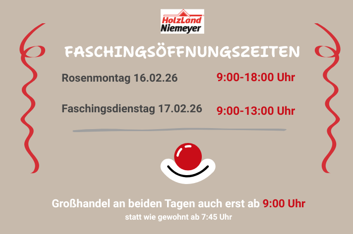 Faschingsöffnungszeiten bei Niemeyer geschrchrieben 