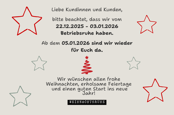 Weihnachtsgrüße und Hinweis auf Betriebsruhe vom 22.12.2025 bis 03.01.2026